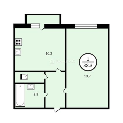 Продажа 1-комнатной квартиры 38,3 м², 14/22 этаж