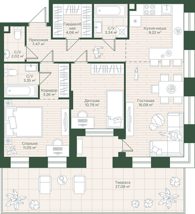 78,8 м², 2-комн. квартира, 3/24 этаж