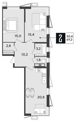 Продажа 2-комнатной квартиры 69,2 м², 17/18 этаж