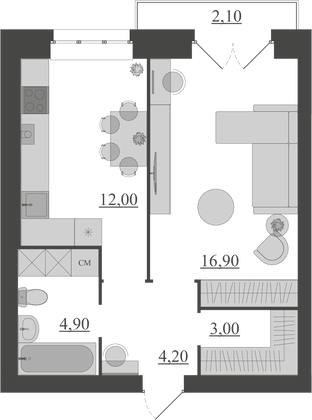 Продажа 1-комнатной квартиры 43,1 м², 1/6 этаж