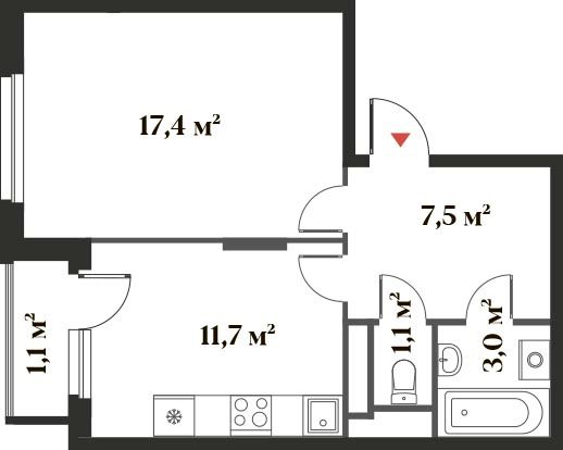 41,8 м², 1-комн. квартира, 5/6 этаж