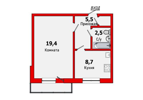 Продажа 1-комнатной квартиры 38,4 м², 1/10 этаж
