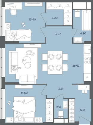 Продажа 3-комнатной квартиры 82,1 м², 32/51 этаж