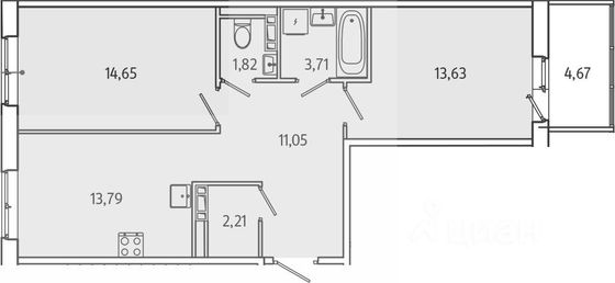 Продажа 2-комнатной квартиры 60,5 м², 4/8 этаж