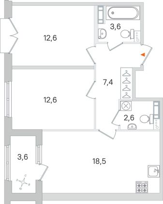 Продажа 2-комнатной квартиры 59,1 м², 2/4 этаж