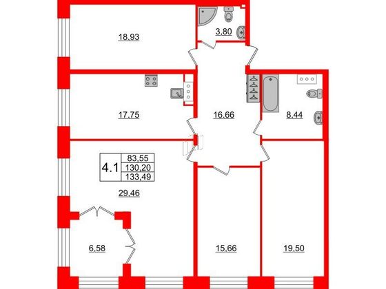 Продажа 4-комнатной квартиры 129,7 м², 2/7 этаж