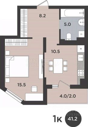 Продажа 1-комнатной квартиры 41,2 м², 9/9 этаж