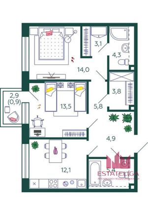 Продажа 2-комнатной квартиры 67,8 м², 4/28 этаж