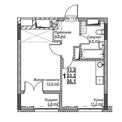 Продажа 1-комнатной квартиры 36,1 м², 14/24 этаж