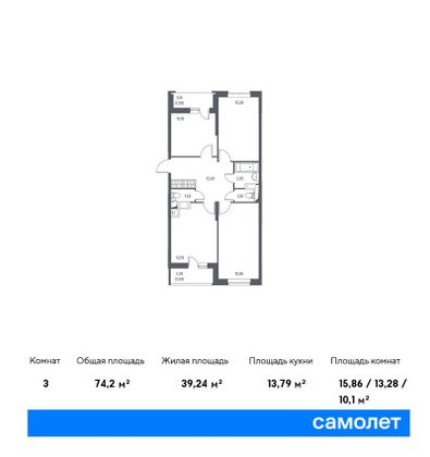 74,2 м², 3-комн. квартира, 4/12 этаж