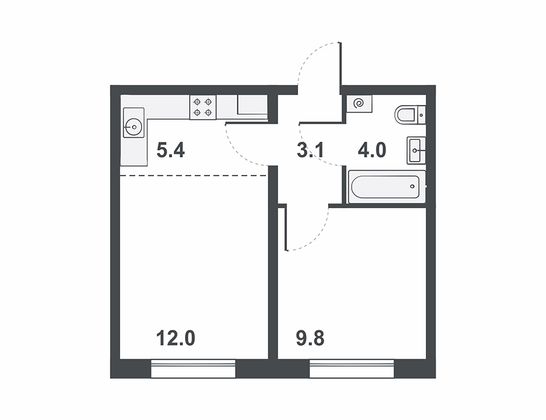 Продажа 2-комнатной квартиры 34,3 м², 1/16 этаж