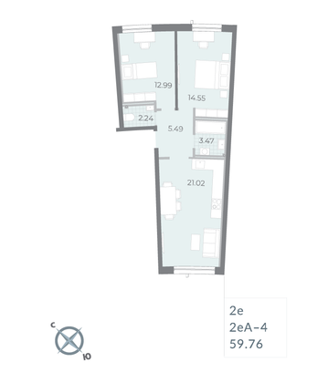 Продажа 2-комнатной квартиры 59,8 м², 2/16 этаж