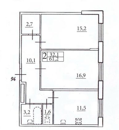 Продажа 2-комнатной квартиры 61,2 м², 1/9 этаж