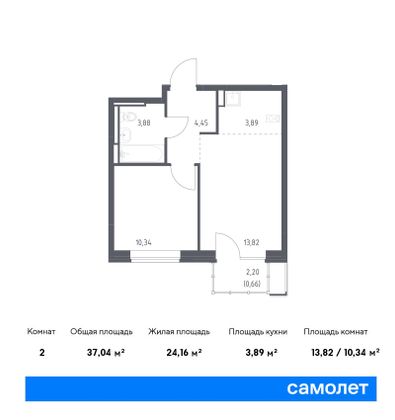 37 м², 1-комн. квартира, 4/12 этаж