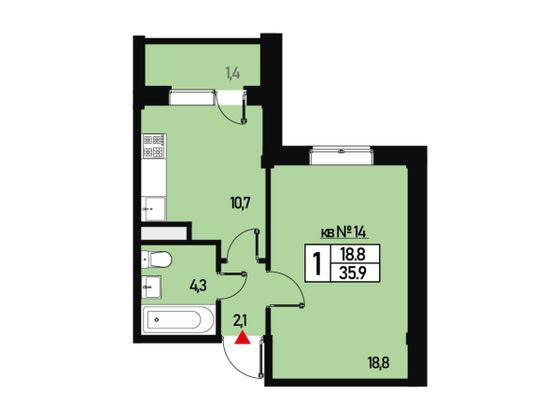 Продажа 1-комнатной квартиры 35 м², 3/3 этаж