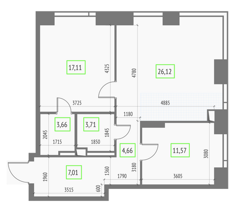 Продажа 2-комнатной квартиры 73,8 м², 15/57 этаж