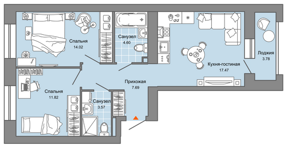 37 м², 2-комн. квартира, 4/9 этаж