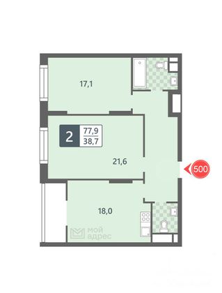 Продажа 2-комнатной квартиры 77,9 м², 6/20 этаж
