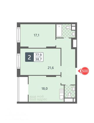 Продажа 2-комнатной квартиры 77,9 м², 6/20 этаж