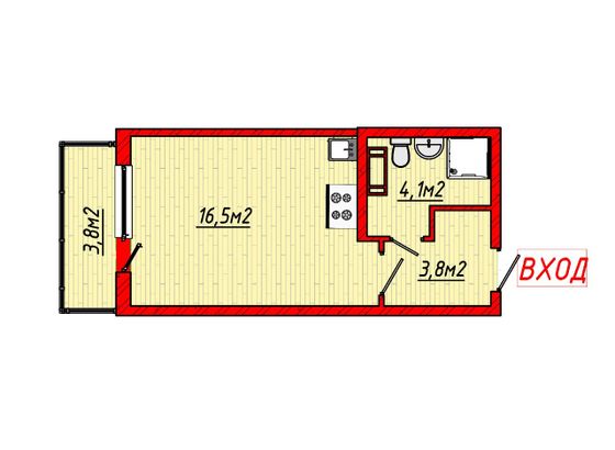 Продажа квартиры-студии 24,2 м², 3/5 этаж