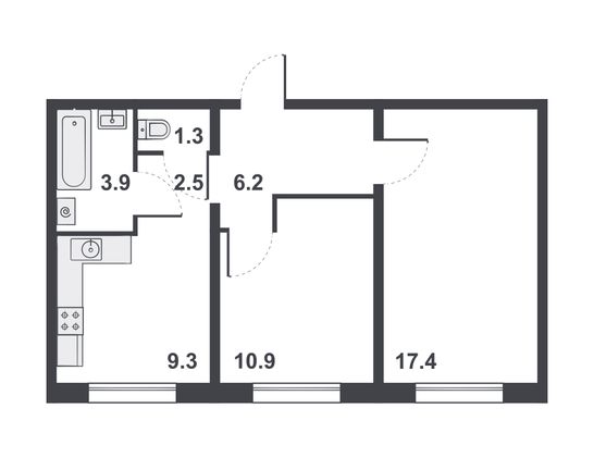 Продажа 2-комнатной квартиры 51,5 м², 1/16 этаж