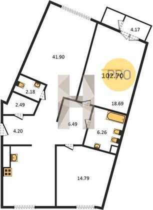 Продажа 2-комнатной квартиры 102,7 м², 5/9 этаж