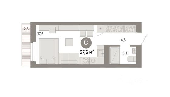 Продажа квартиры-студии 28 м², 5/8 этаж