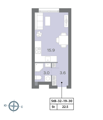 Продажа квартиры-студии 22,6 м², 24/32 этаж