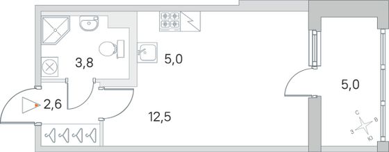 Продажа квартиры-студии 26,4 м², 1/5 этаж