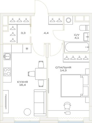 Продажа 1-комнатной квартиры 42,6 м², 10/23 этаж