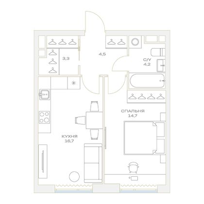 Продажа 1-комнатной квартиры 43,4 м², 10/23 этаж