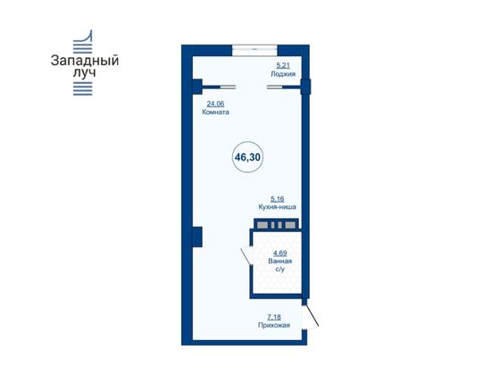 Продажа 1-комнатной квартиры 46,4 м², 2/23 этаж
