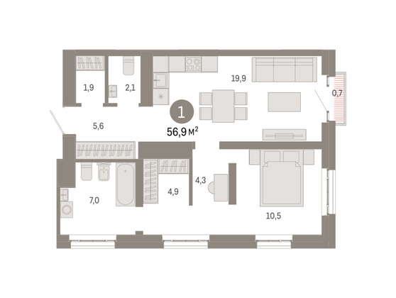 Продажа 1-комнатной квартиры 56,9 м², 25/31 этаж