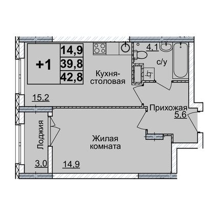 Продажа 1-комнатной квартиры 42 м², 6/20 этаж