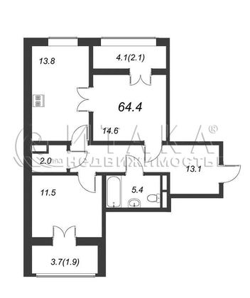 Продажа 2-комнатной квартиры 64,2 м², 9/9 этаж