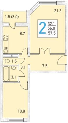Аренда 2-комнатной квартиры 56 м², 5/14 этаж