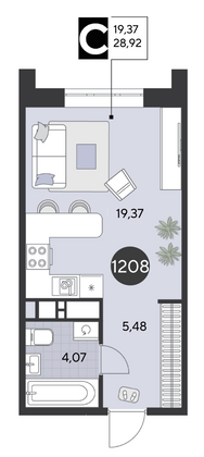 Продажа квартиры-студии 28,9 м², 14/21 этаж