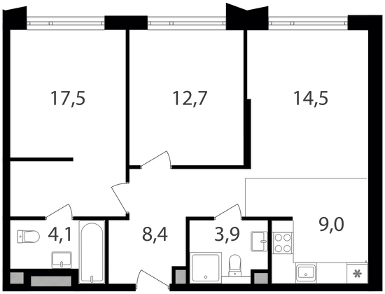 Продажа 2-комнатной квартиры 70,1 м², 2/24 этаж