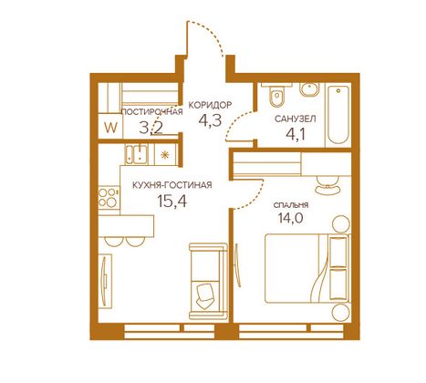 41,1 м², 1-комн. квартира, 8/8 этаж