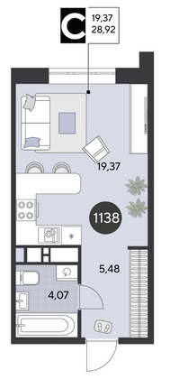 Продажа квартиры-студии 28,9 м², 7/21 этаж