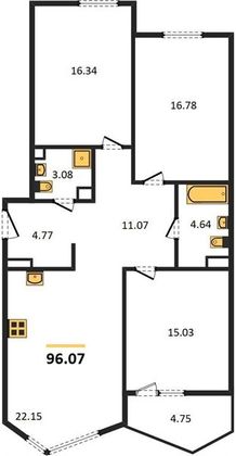 Продажа 3-комнатной квартиры 96,1 м², 9/12 этаж