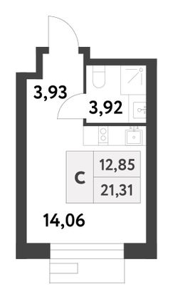 Продажа квартиры-студии 21,3 м², 3/16 этаж