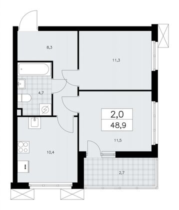48,9 м², 2-комн. квартира, 2/9 этаж