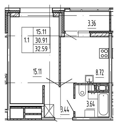 Продажа 1-комнатной квартиры 32,6 м², 2/19 этаж