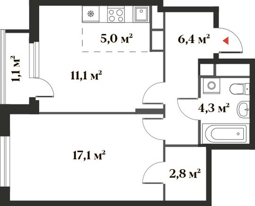 47,8 м², 2-комн. квартира, 3/6 этаж