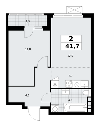 41,7 м², 2-комн. квартира, 10/30 этаж