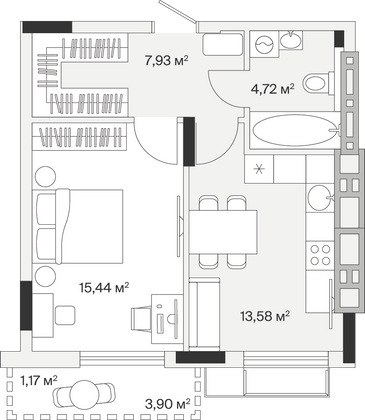 Продажа 1-комнатной квартиры 42,8 м², 7/7 этаж