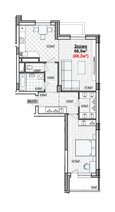 Продажа 2-комнатной квартиры 68,2 м², 1/19 этаж