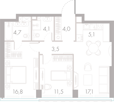 Продажа 2-комнатной квартиры 66,8 м², 12/45 этаж