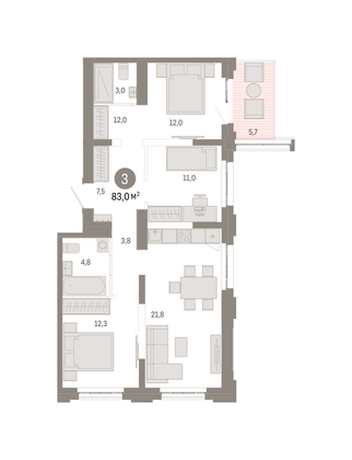 Продажа 3-комнатной квартиры 83 м², 2/16 этаж